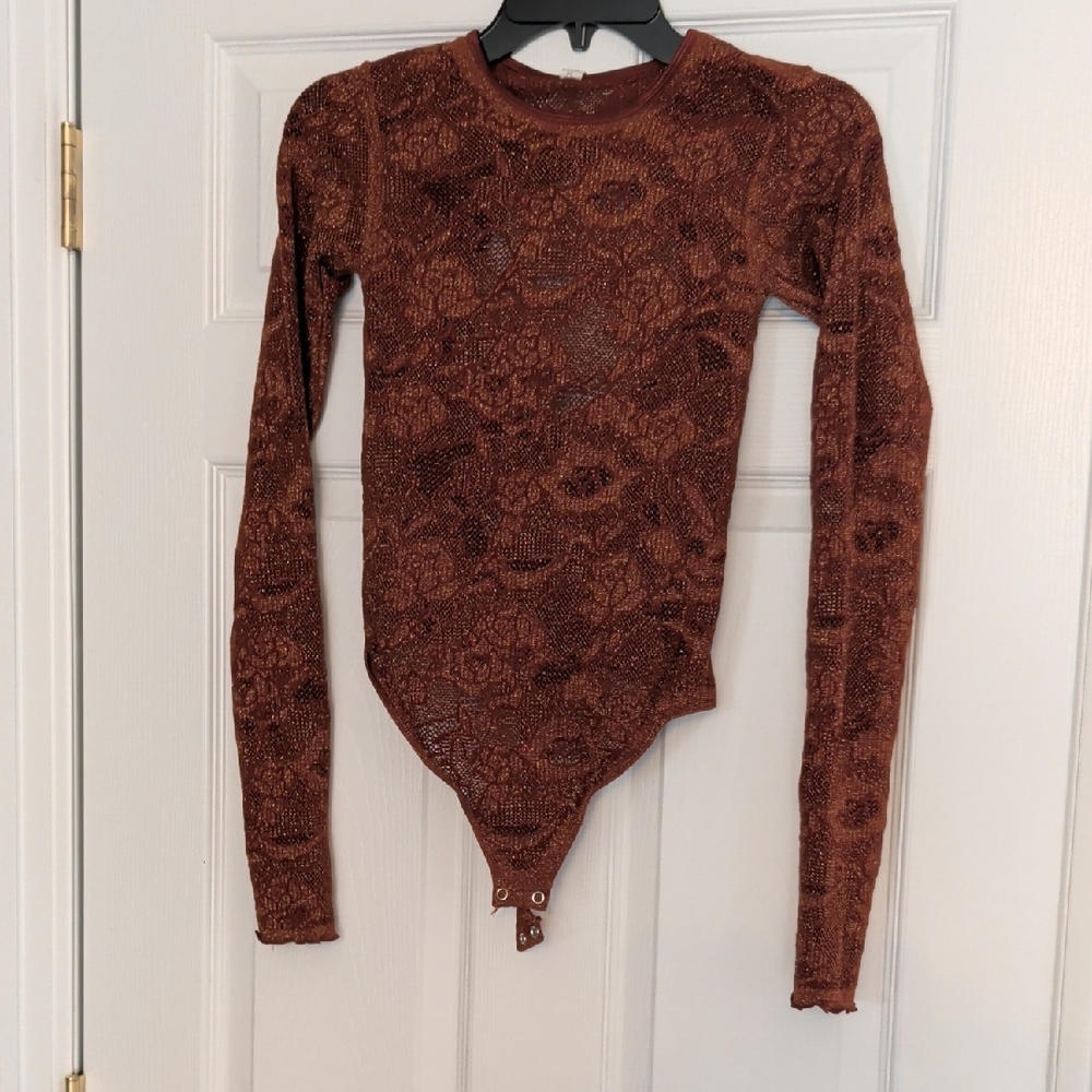 FP Movement by Free People Brown Lace Bodysuit